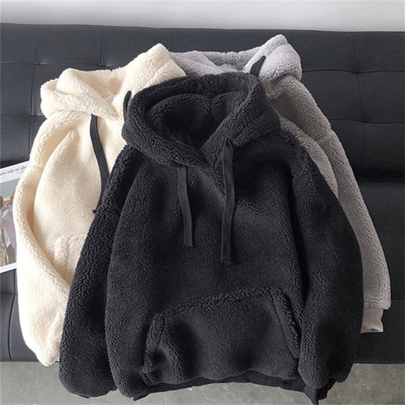 Damenbekleidung Lammwollpullover Damen Herbst und Winter Ins Version Waitmore mit Kapuze plus dicker, lockerer Samtmantel_voghion.com