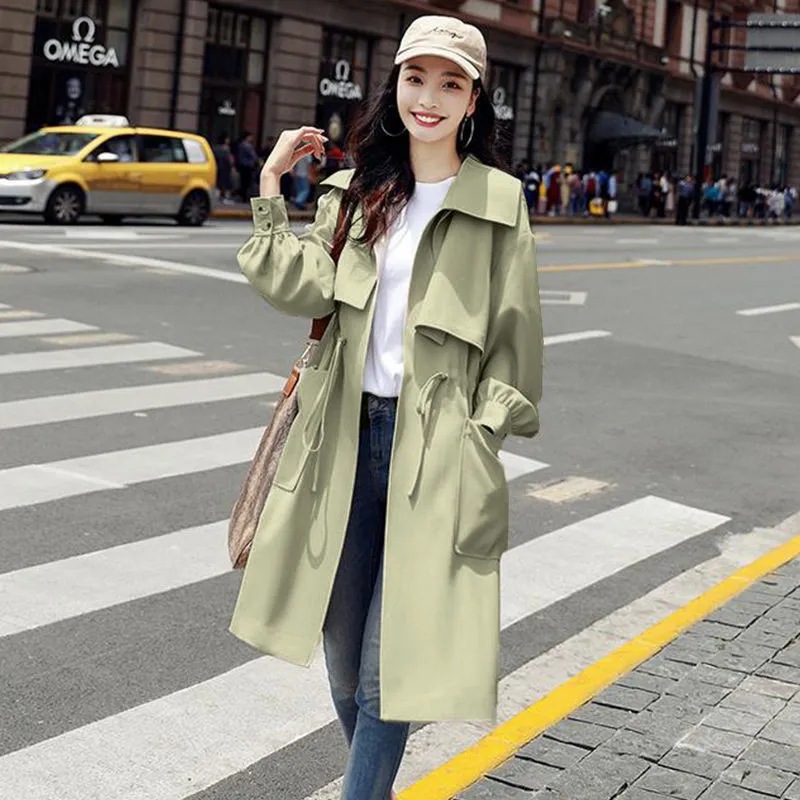 Windbreaker Coat for Women 2026 Spring and Autumn New Korean Style Loose British Style Trendy Mid-Length Coat for Petite Women Long Sleeve