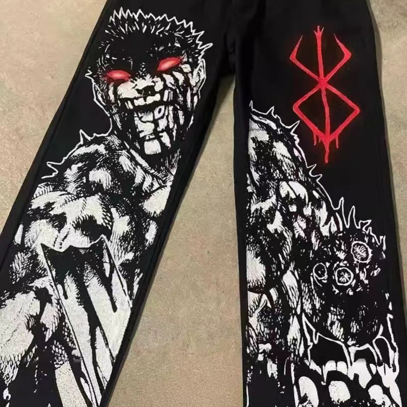 Streetwear Y2K Jeans Harajuku Hip Hop Graphic Print Loose Jeans Men Men Gothic
