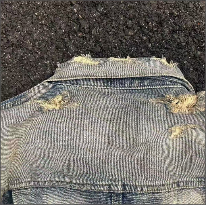 Vintage Denim Jacket With Graffiti Print Distressed High Street_voghion.com