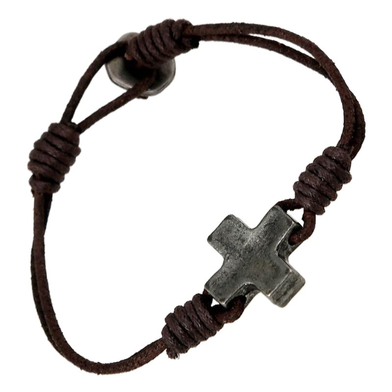 Cross-Border New Jewelry Simple and Creative Hand-Woven Cross Cowhide Bracelet Personalized Retro Men's Bracelet