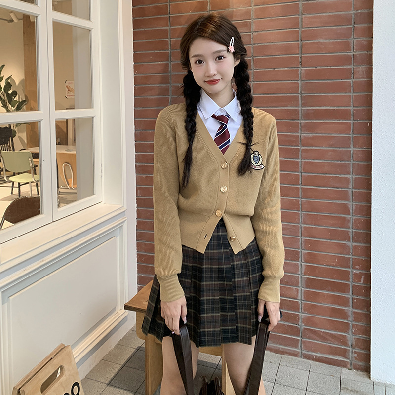 英伦小姐东京岁时记jk慵懒学院风毛衣开衫上衣早春女装红色针织衫|undefined