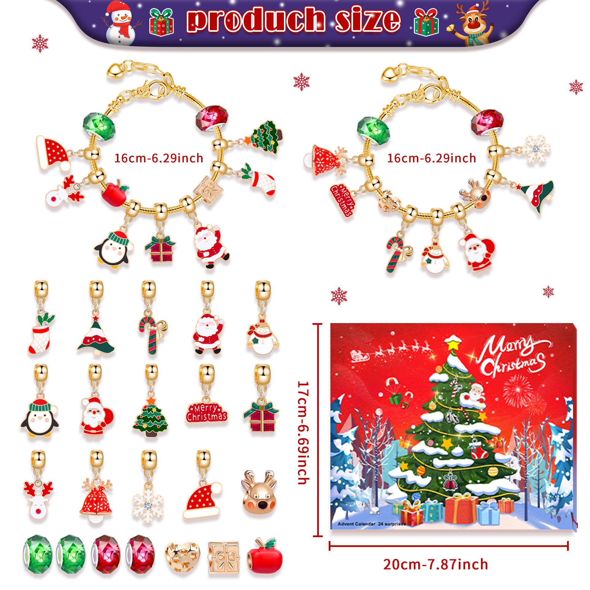 Christmas Jewelry Making Christmas Countdown 24 Calendar Advent Surprise Blind Box Christmas DIY Creative Combination Christmas Bracelet_voghion.com