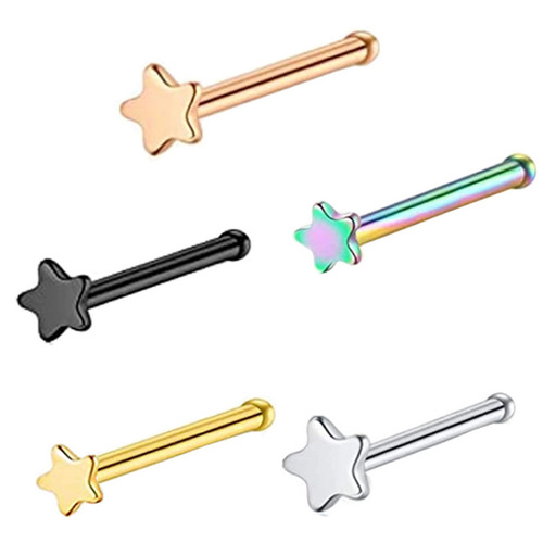 European and American Amazon fashion personalized straight five-pointed star nose stud nose ring simple ear stud piercing jewelry wholesale nose jewelry