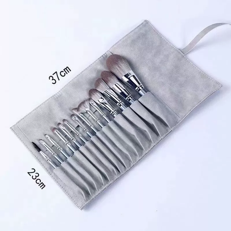 Foldable makeup brush organizer bag, soft handheld roll, 10–14 pockets, zipper option
