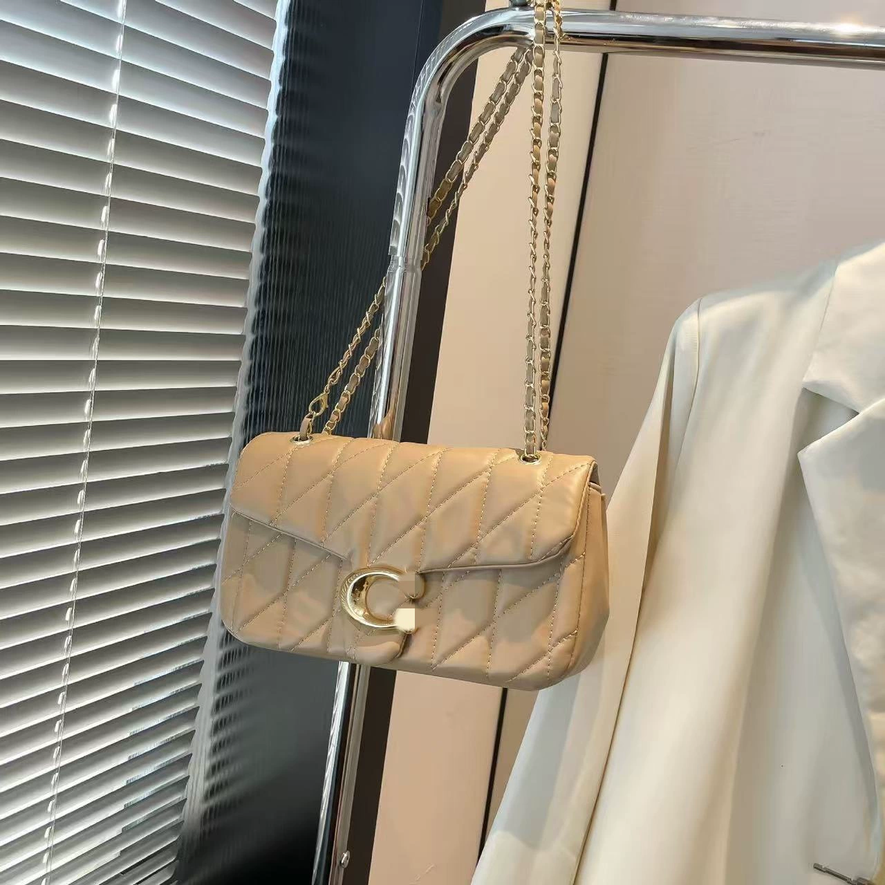 Shoulder Bag (Chanel-style) Quilted Diamond Pattern, Chain Strap, Flap 7 Colors