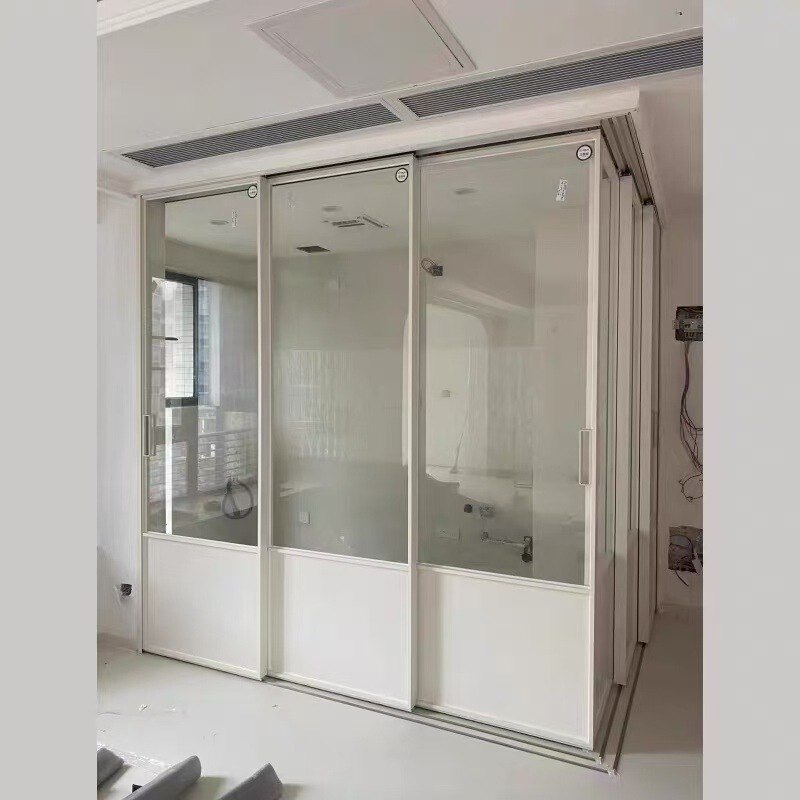 White French-Style Vintage Sliding Door with Old Steel Windows for Balcony, Kitchen, Living Room, Bathroom, Partition, and Hanging Rail