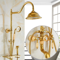 European shower set golden sapphire marble shower antique faucet full copper mixing valve retro