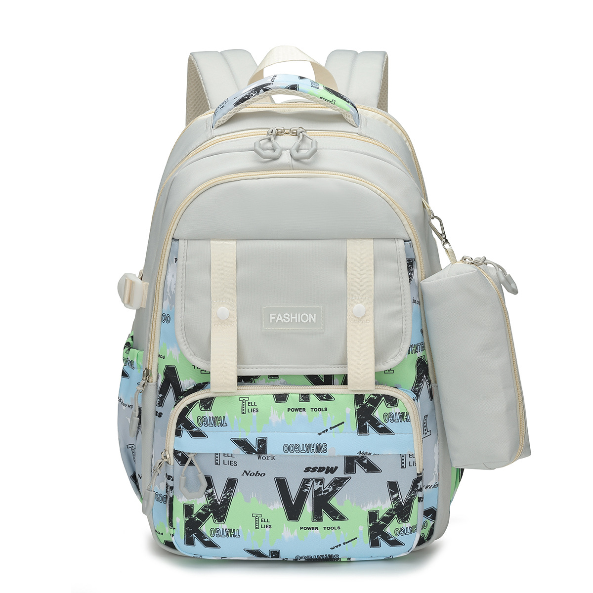 2024 nueva mochila casual de gran capacidad, mochila escolar impresa de todo fósforo de moda, mochila para estudiantes universitarios de secundaria y preparatoria al por mayor