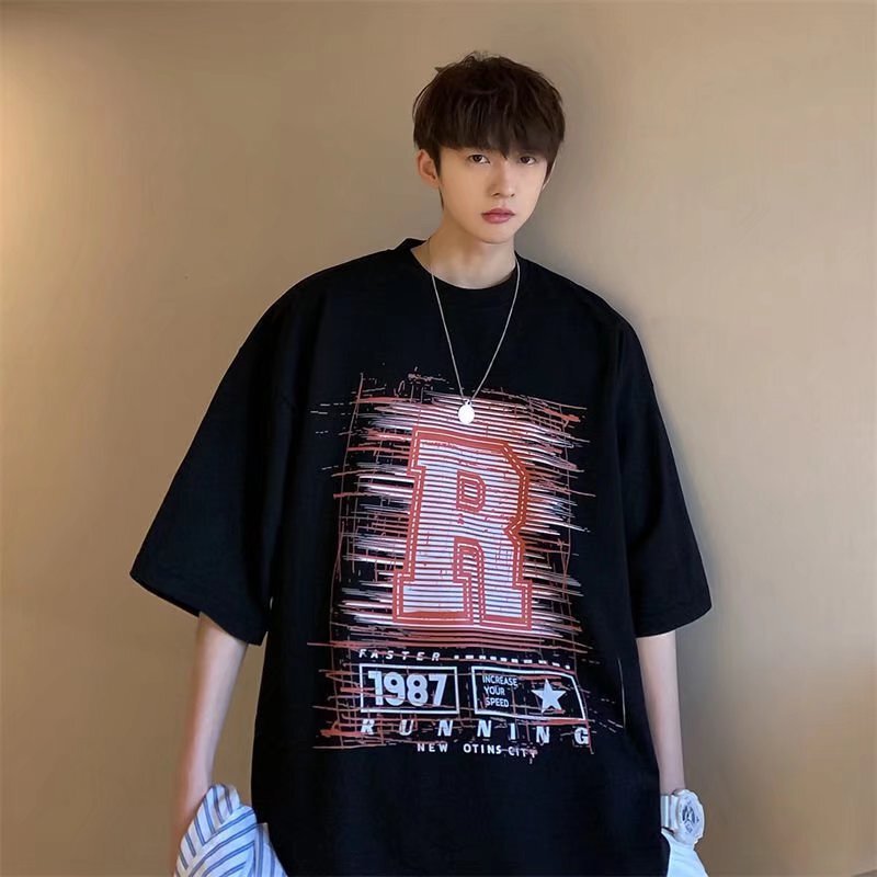 Short-sleeved T-shirt Men's 2022 Summer New Fashion Brand ins Hong Kong Style Half-sleeved Loose Trendy All-match Top Clothes Short-sleeved T-shirt Men's 2022 Summer New Fashion Brand ins Hong Kong Style Half-sleeved Loose Trendy All-match Top Clothes