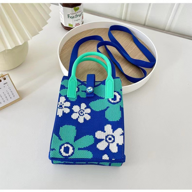 六叶花蓝绿手机包