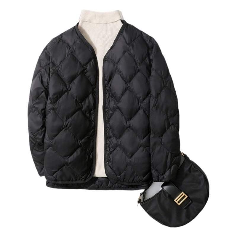 Трансграничная поставка, новый легкий пуховик, Женский подкладка без воротника больших размеров, теплый повседневный короткий белый пуховик на утином пуху