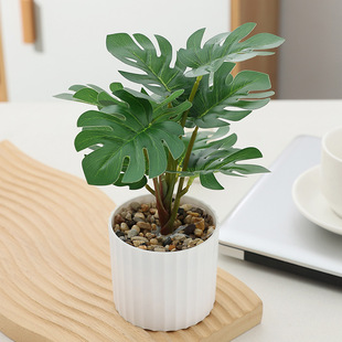 Simulated Green Plants, High-End Turtle Leaf Potted Plants with Striped Stone Pots, Desktop Green Decoration, Home Aesthetic Ornaments