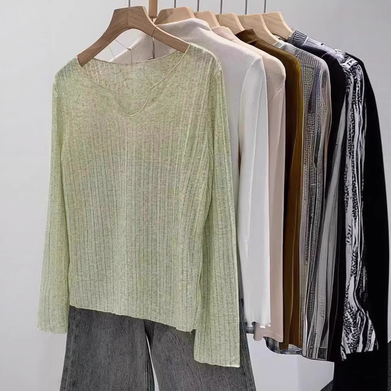 夏の新しいスタイルの微透け木耳日焼け止めブラウス、女性用、長袖、ゆったり、レイジーTシャツ、スイートガールトップ|undefined
