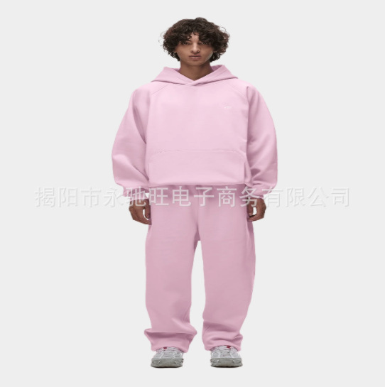 新款跨境春季欧美新款印花运动套装男女同款连帽卫衣阔腿裤套装|undefined