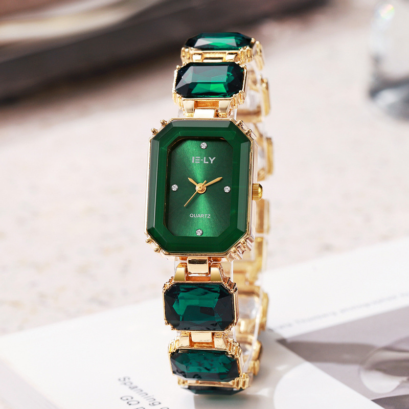 Small Rock Sugar Big Gems Colorful Emerald Niche High-end Light Luxury Fashion Bracelet Watch Women's Square Watch