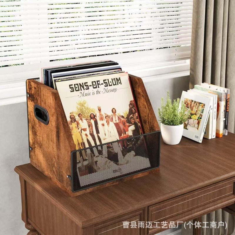 木质复古黑胶唱片储存架家用桌面多功能收纳架实木摆台唱片整理架|undefined