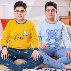 Jx冬の青少年の太った子供の純綿の下着のセットの中で大きい子供は太って広い秋の服の秋のズボンのパジャマの家の服をプラスします。