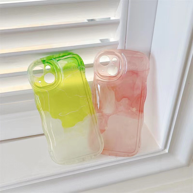 INS rendering gradiente Rosa verde aplicable iPhone15 caja del teléfono móvil 12PROMAX Apple 14 nuevo 13pro