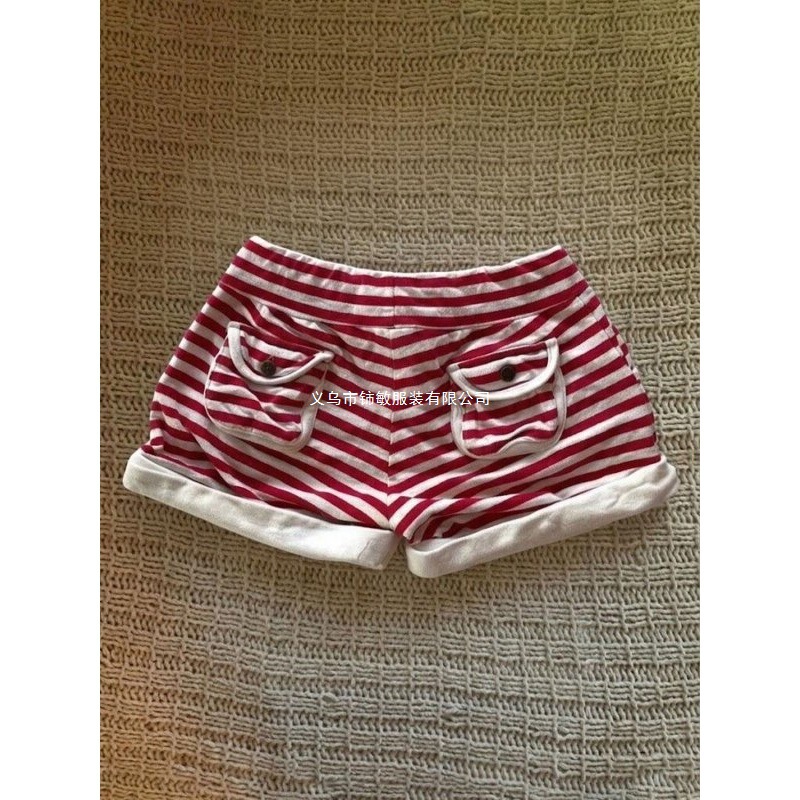 Red Striped Drawstring Rolled Hem Shorts for Women, Summer 2026 New Style, Sweet and Cool Design, Casual Low-Waist Leggings Red Striped Drawstring Rolled Hem Shorts for Women, Summer 2026 New Style, Sweet and Cool Design, Casual Low-Waist Leggings