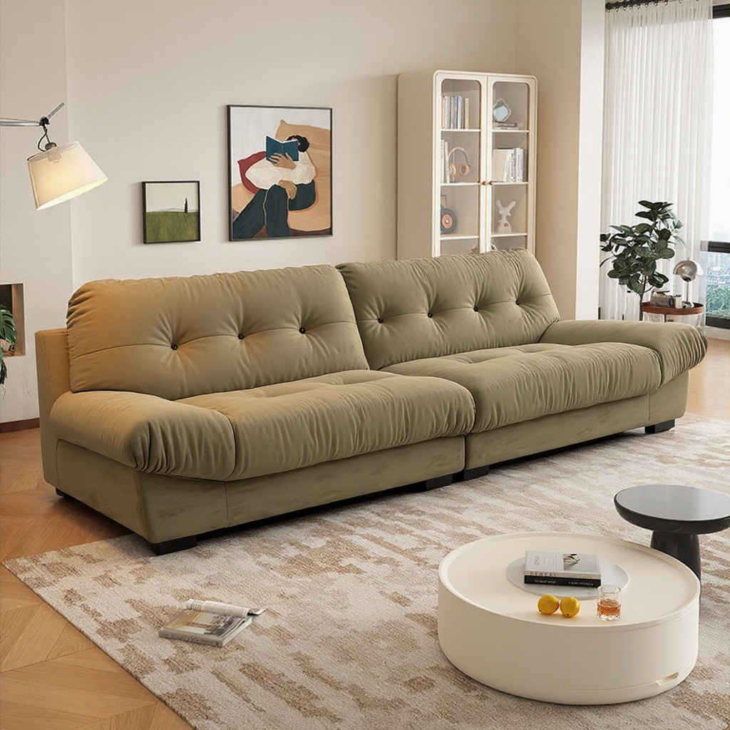 2025 New Trendy Italian-Style Light Luxury Tech Fabric down Cloud Straight-Row Fabric Sofa for Small Living Rooms
