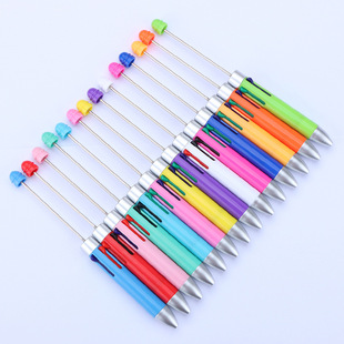 Creative push business four-color beaded pen DIY multi-color refill handmade beaded ballpoint pen plastic gift pen