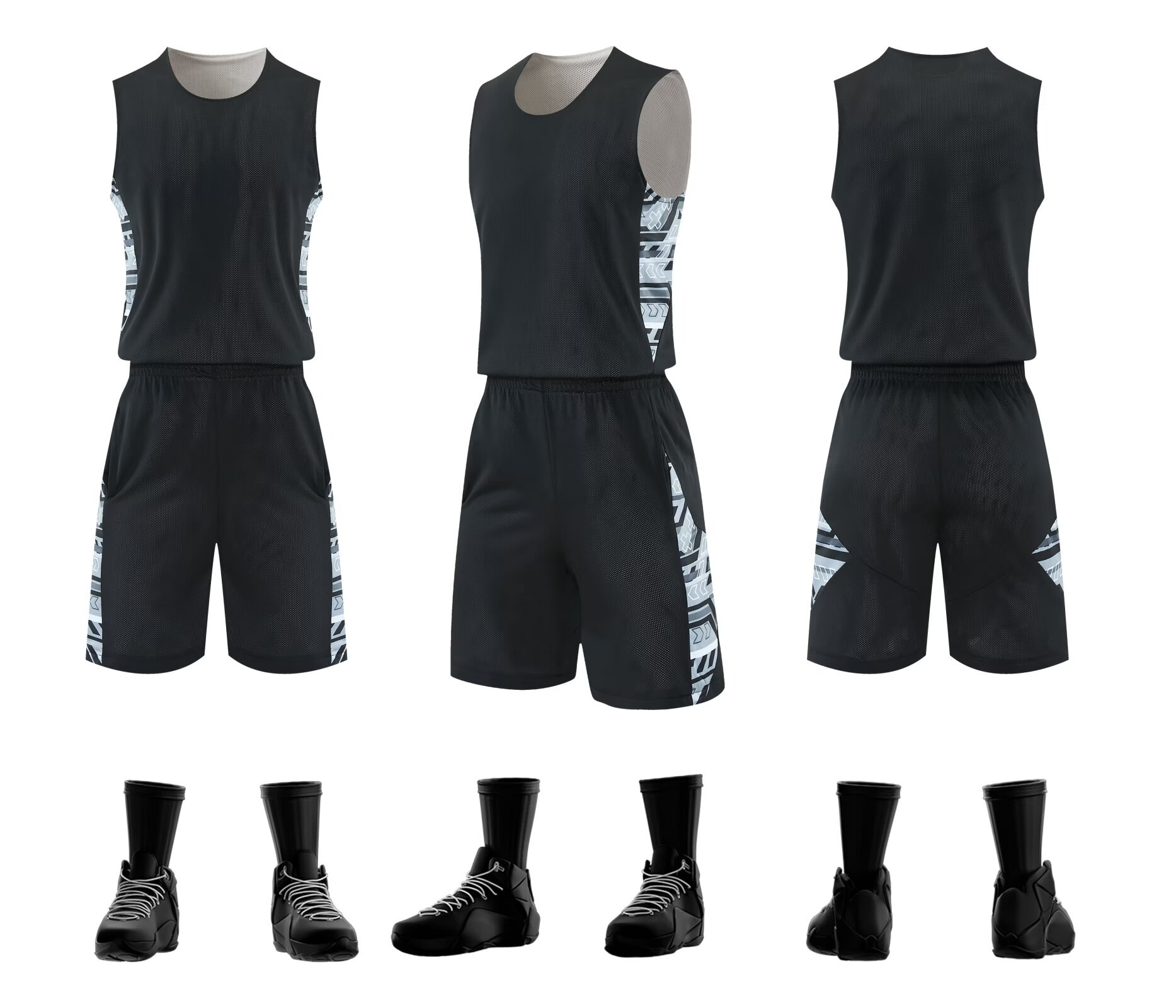 Nuevo conjunto de ropa de baloncesto de doble cara rápida secado transpirable de entrenamiento de baloncesto americano uniformes de equipo de juego de logotipo de impresión baloncesto