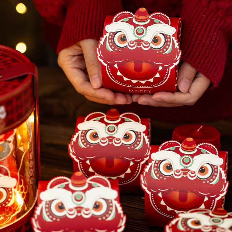 新年舞狮包装盒春节礼盒糖果太妃牛轧糖雪花酥曲奇饼干盒子小