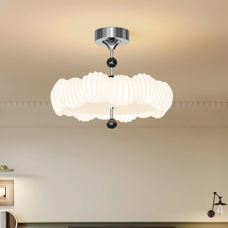 Lámpara de techo de dormitorio de estilo crema francés, sala de alta gama, vetas de madera antiguas retro, luz de comedor de concha de arte personalizado