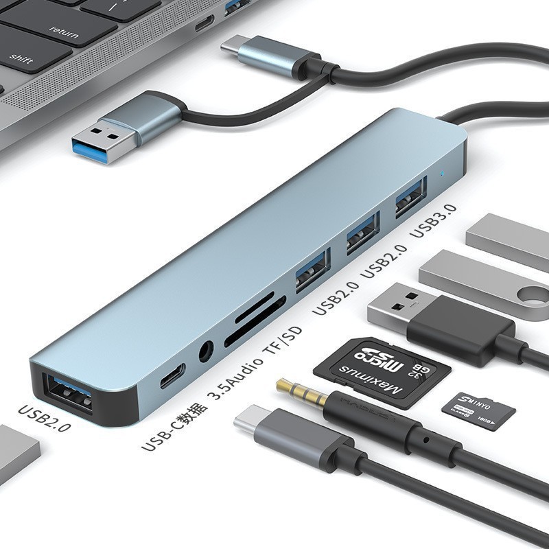 USB3.0 Expansor de doble cabeza Hub de alta velocidad 7 puerto Dock divisor multifunción PC Dock