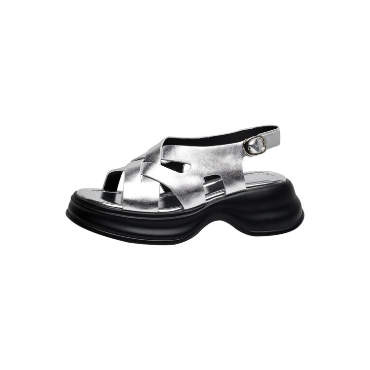 Sandal da cừu đế dày hở ngón tăng chiều cao nữ — Màu bạc, Màu mơ