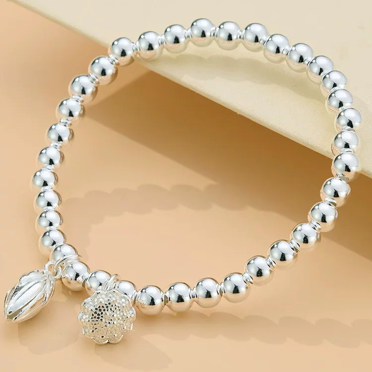Silver fresh lightweight silver bracelet, fashionable round beads, jewelry, light style, Birthday gift