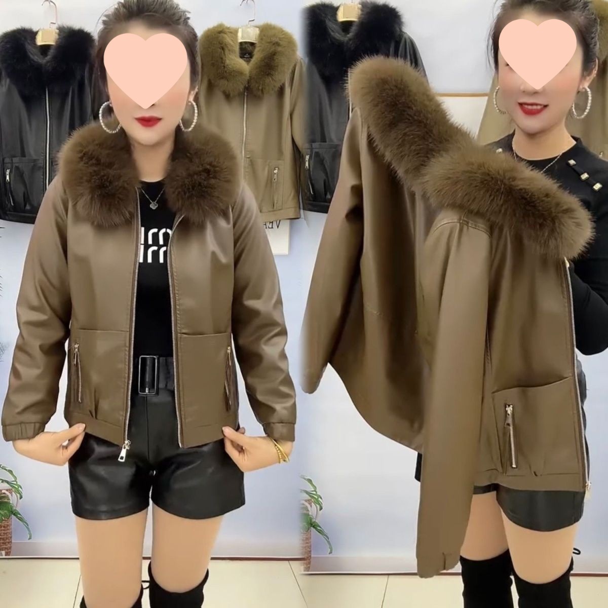 Leather Jacket with Velvet and Thickeneding, New Winter Style Detachable Fur Collar, Fashionable and Warm Women's Leather Jacket