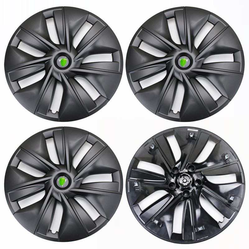 Tesla – Wheel Hub Cap Hub cover - 19y-old-edged-matte-black-white-label-set-of-4