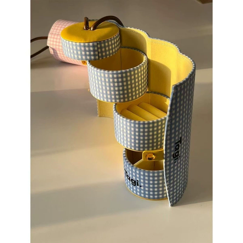 Многослойная вращающаяся мини-шкатулка для украшений и косметики из ткани с умным сигналом, стильное хранение украшений, портативная.