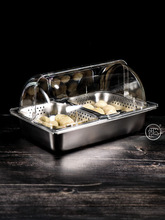 QD4D不锈钢盆加冰防尘罩冰粉盒子摆摊自助餐卤菜展示盘透明保鲜盖