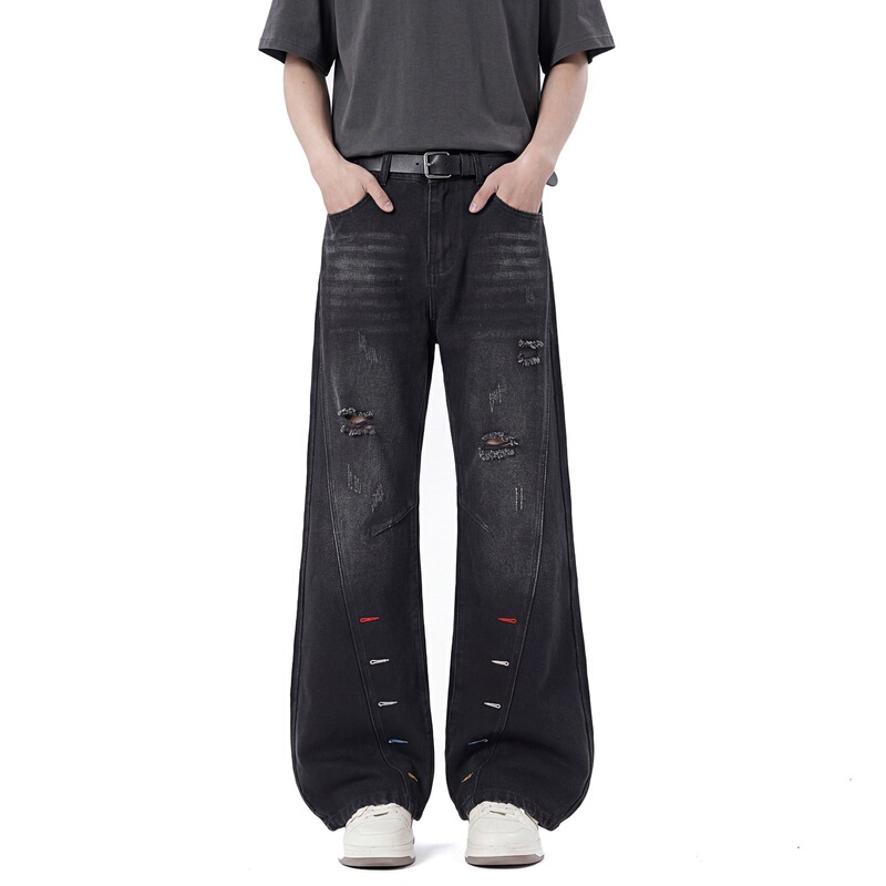 American High Street Style Colorful Buttonhole Diagonal Cut Jeans for Men, Cleanfit Pants, Trendy Brand Straight-Leg Slightly Flared Wide-Leg Pants American High Street Style Colorful Buttonhole Diagonal Cut Jeans for Men, Cleanfit Pants, Trendy Brand Straight-Leg Slightly Flared Wide-Leg Pants
