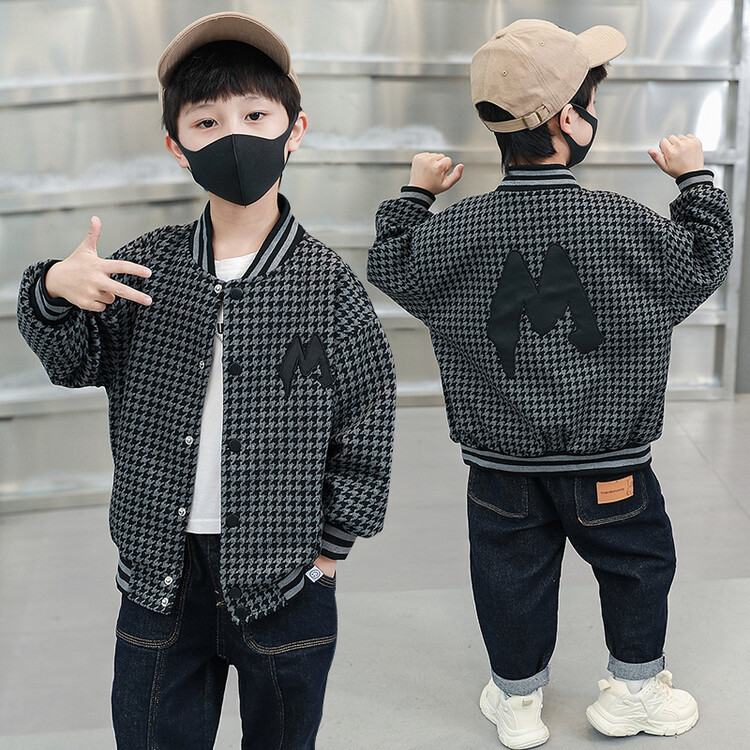 Tuta da baseball da ragazzo Thousand Bird Grid 2023 Primavera Autunno Nuova giacca fresca e alla moda per top per bambini_voghion.com