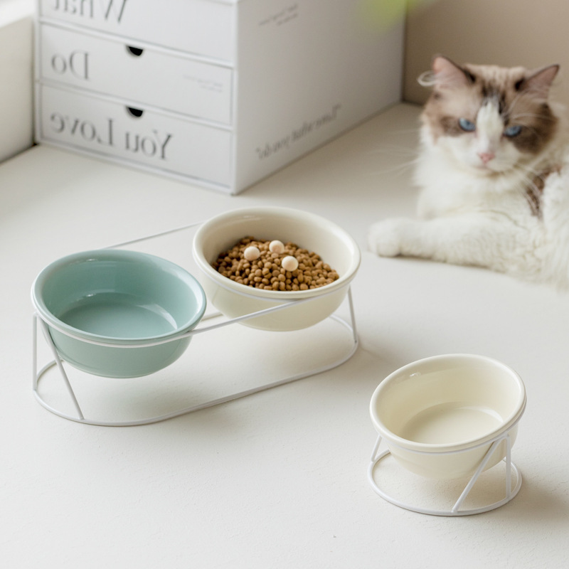 陶磁器の斜口のペットの双碗は頚椎の猫の碗を保護します。|undefined