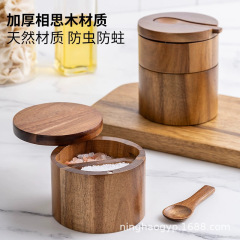 アカシアの木の塩の缶の木の調味料の箱の木製の胡椒の粉の箱の台所の調味料の瓶の塩の箱は調味料の缶を収納します。