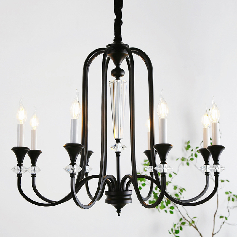 美式現代蠟燭水晶客廳吊燈法式中古輕奢臥室別墅燈餐廳南洋風燈飾