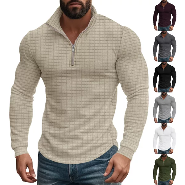 2025 Cross-Border Amazon American Retro Autumn and Winter Long-Sleeved Men's Half-Zip Small Square Casual Stand-Up Collar Long-Sleeved Sweatshirt