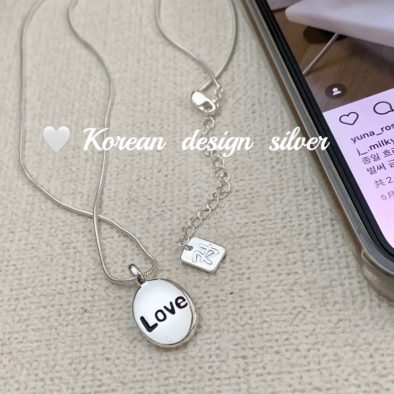 韓國小眾ins風銀飾品 S925純銀LOVE牌t橢圓形項鍊   小眾高級感女