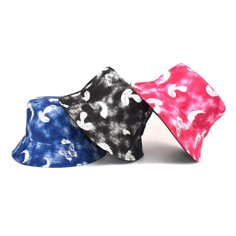 Cotton Material Mushroom Pattern Unisex Fashion Mushroom Wide Eaves Flat Eaves Bucket Hat