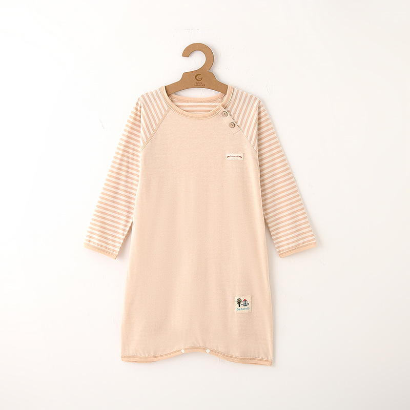 Baby's Summer Colored Cotton Nightgown Baby's Hidden Buckle Split Leg Sleeping Bag Colored Cotton Long Sleeve Mushroom Nightgown Simple Thin 7527