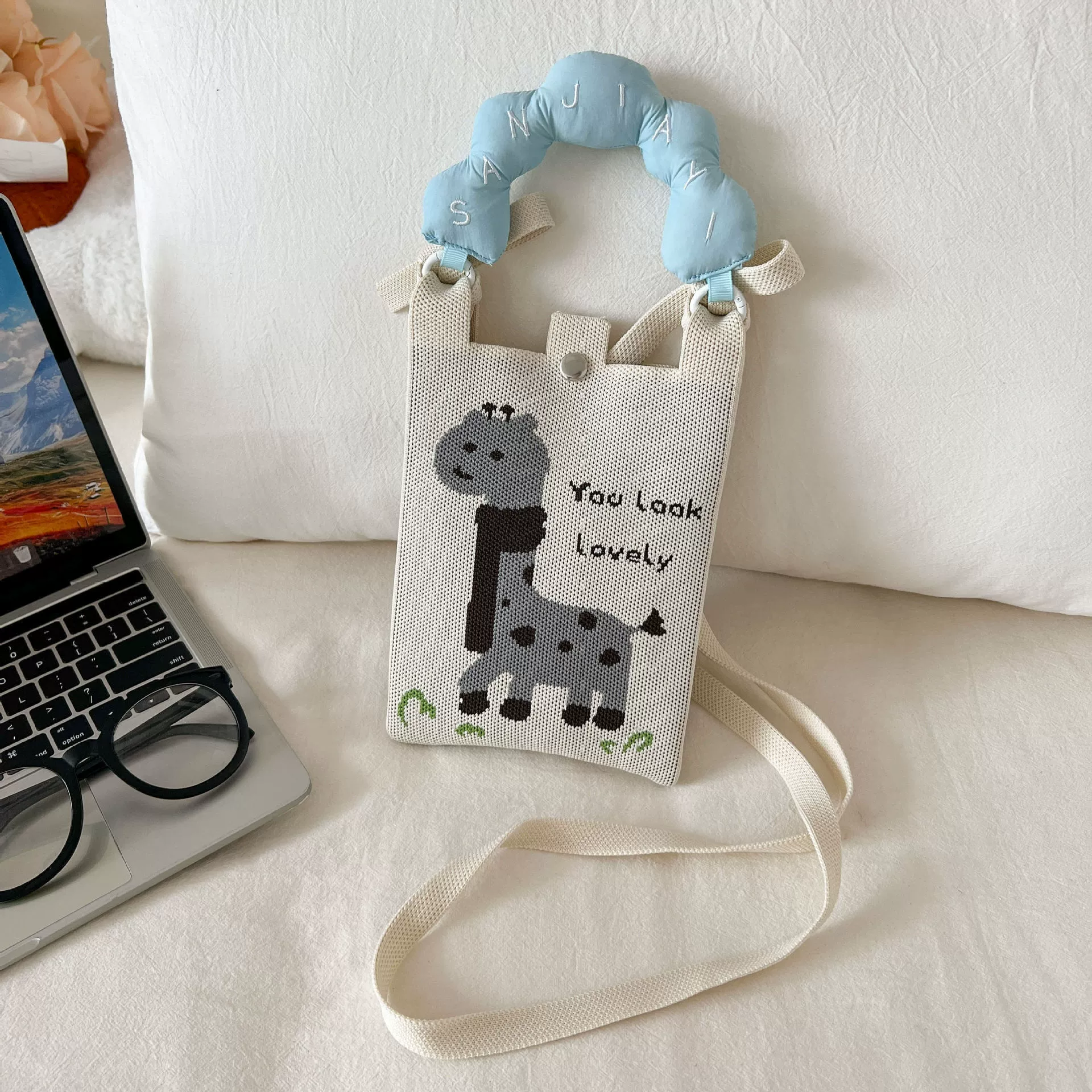 К knitted linen bag - нет, translation: Вязаная льняная сумка, набор, подарок на день рождения в ярких цветах с милыми животными и забавными рисунками
