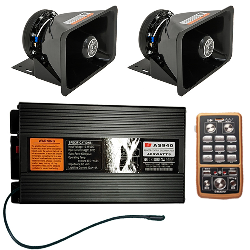 Wireless car alarm with 400W high-power loudspeaker, car siren with high-pitched horn, AS940N+ Black Falcon speaker
