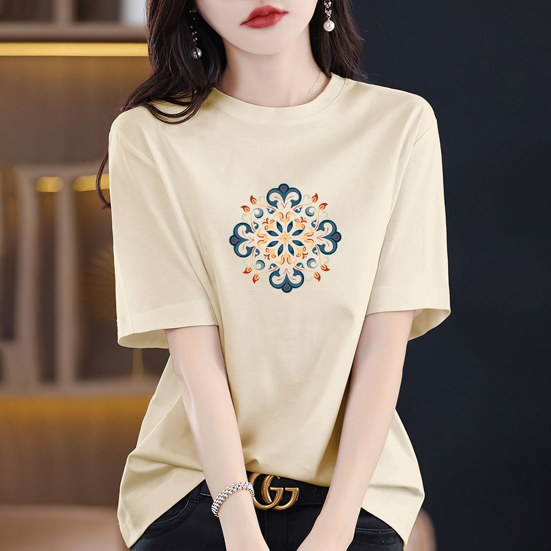 Summer apricot fashionable cotton short sleeve T-shirt