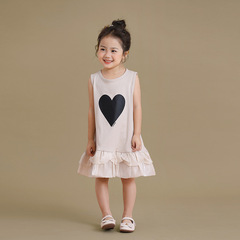 兒童連衣裙女童背心裙夏季愛心拼接網紗裙小女孩寬鬆無袖背心裙棉