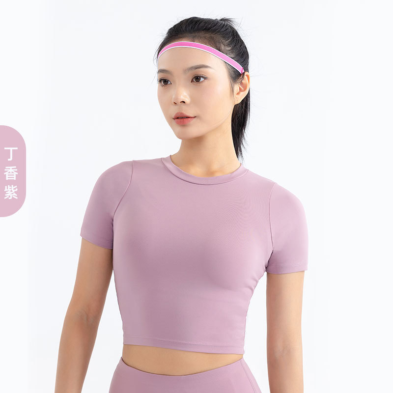 新款瑜伽服短袖裸感时尚修身开背露脐运动上衣女速干健身t恤|undefined